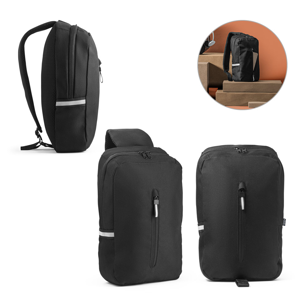 DELFOS. Mochila à tiracolo em poliéster reciclado 300D e poliéster reciclado 600D com elementos refletores