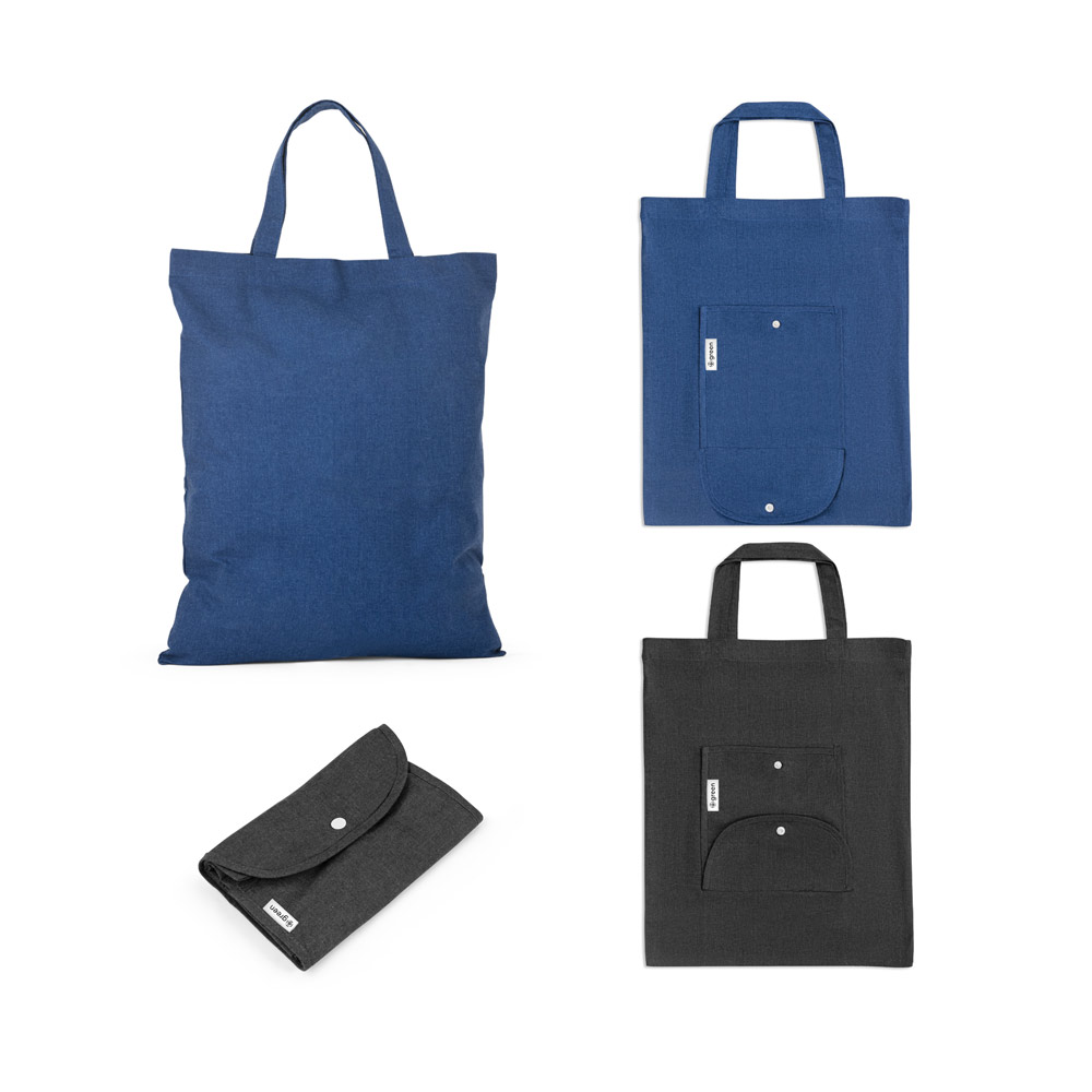 SIENA. Sacola dobrável em 50% algodão, 30% algodão reciclado e 20% poliéster reciclado (140 g/m²)