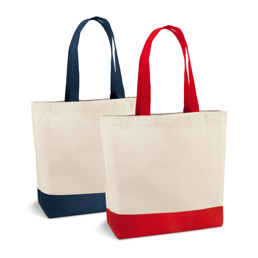 EDMONTON. Sacola 100% algodão canvas (280 g/m²) com bolso interior e alças e fundo coloridos