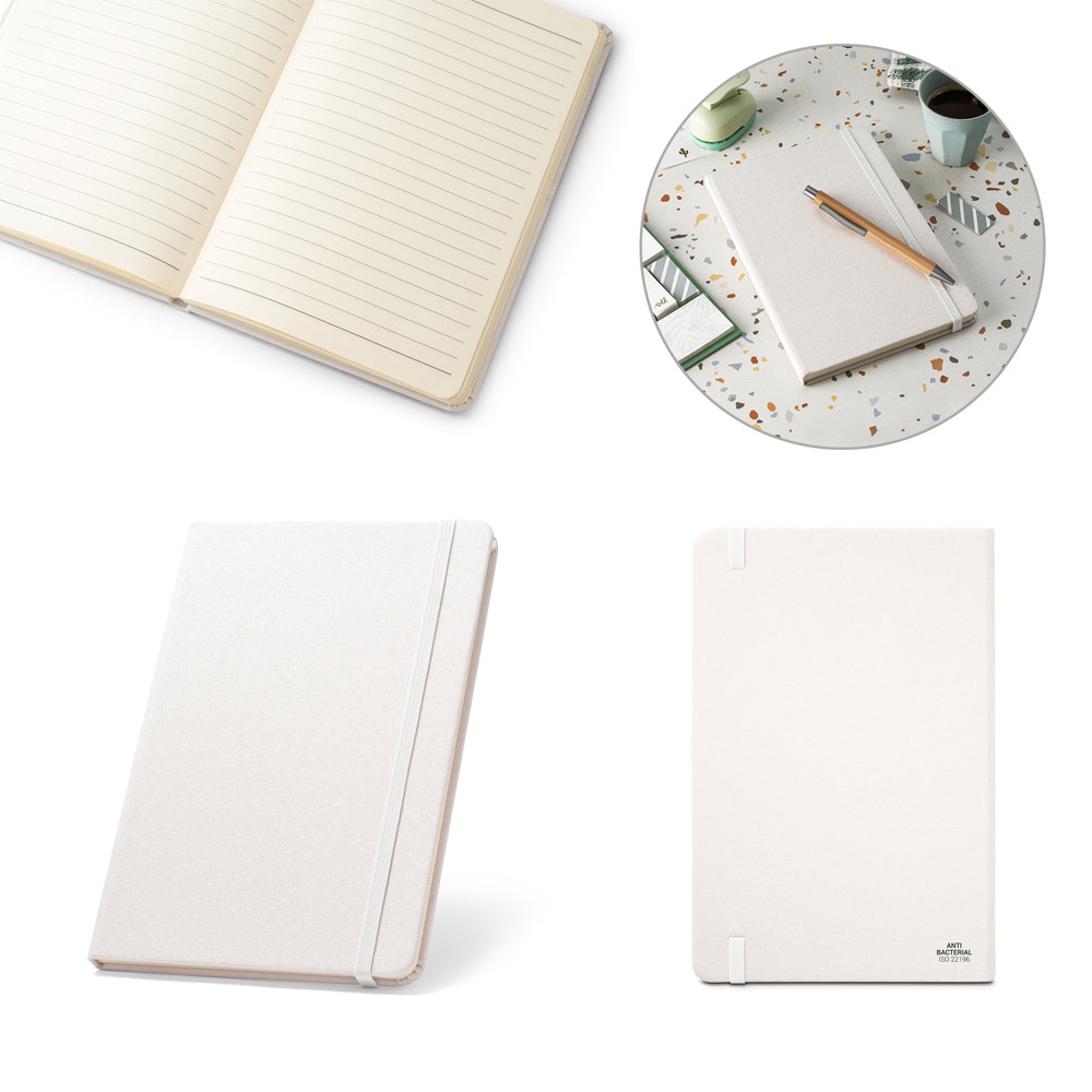 MONDRIAN. Caderno A5 de capa dura em poliéster 100% reciclado, com tratamento antibacteriano e páginas pautadas