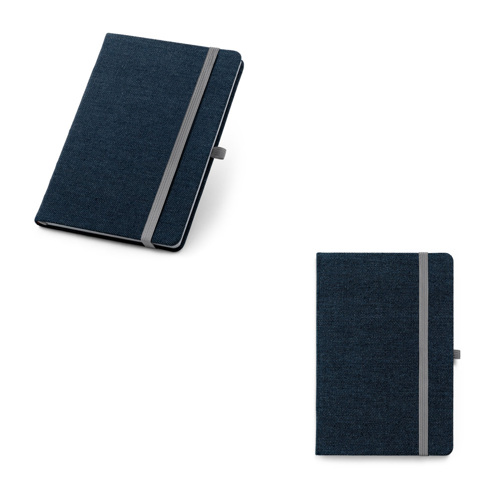 DENIM. Caderno A5 de capa dura em tecido tipo jeans com páginas pautadas