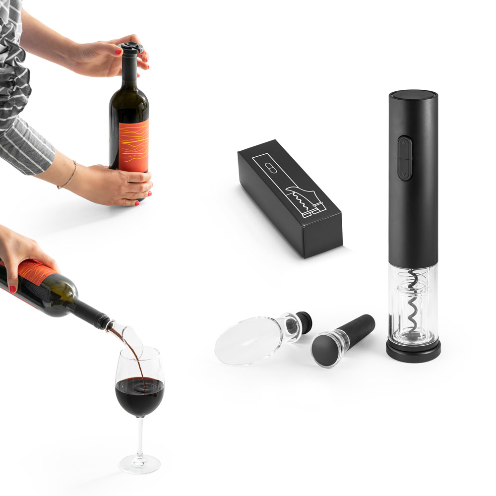 WINERY. Conjunto de saca-rolhas elétrico e acessórios em ABS e TPE