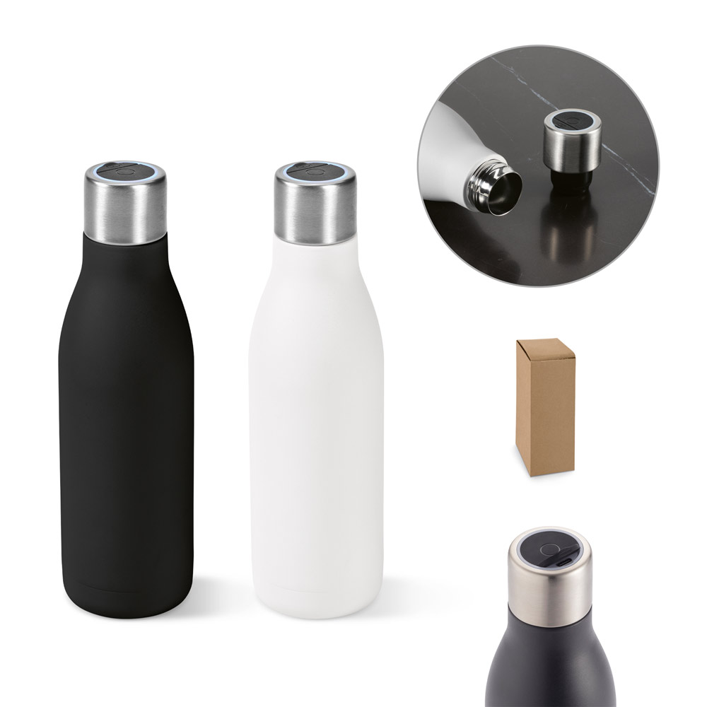 CHILWELL. Garrafa térmica em aço inox 90% reciclado de parede dupla com sistema de auto-sanitização UV (500 mL)