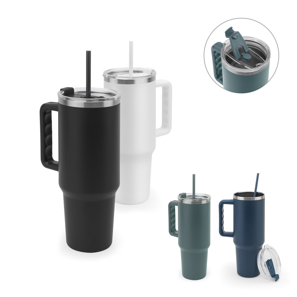 JOYNER XL. Copo de viagem térmico, de grande dimensão, em aço inoxidável 91% reciclado de parede dupla isolada a vácuo (1300 mL)