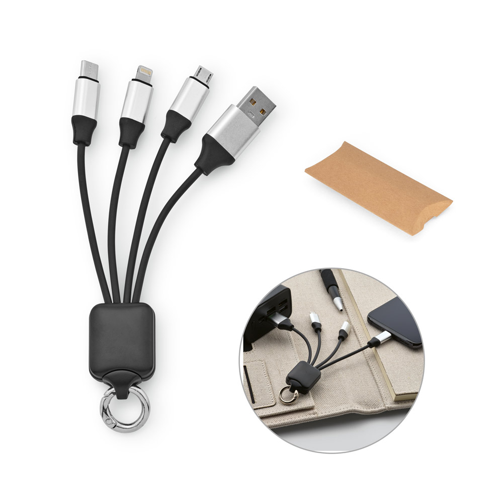 YALOW. Cabo USB de carregamento rápido 3 em 1 com corpo em PET 100% reciclado